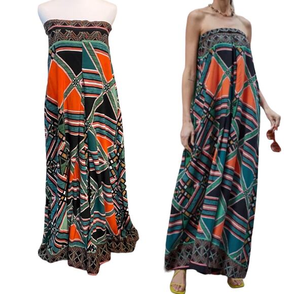 Fate Tie Back Strapless Taitha Jumpsuit Size Small Multi Geometric Tribal Womens - Picture 1 of 9